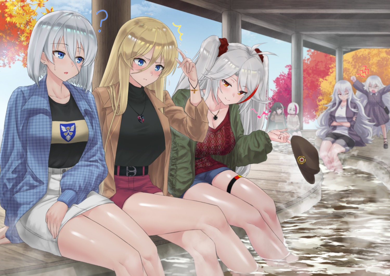 admiral_graf_spee_(azur_lane), azur_lane, bismarck_(azur_lane), cleavage, deutschland_(azur_lane), garter, graf_zeppelin_(azur_lane), onsen