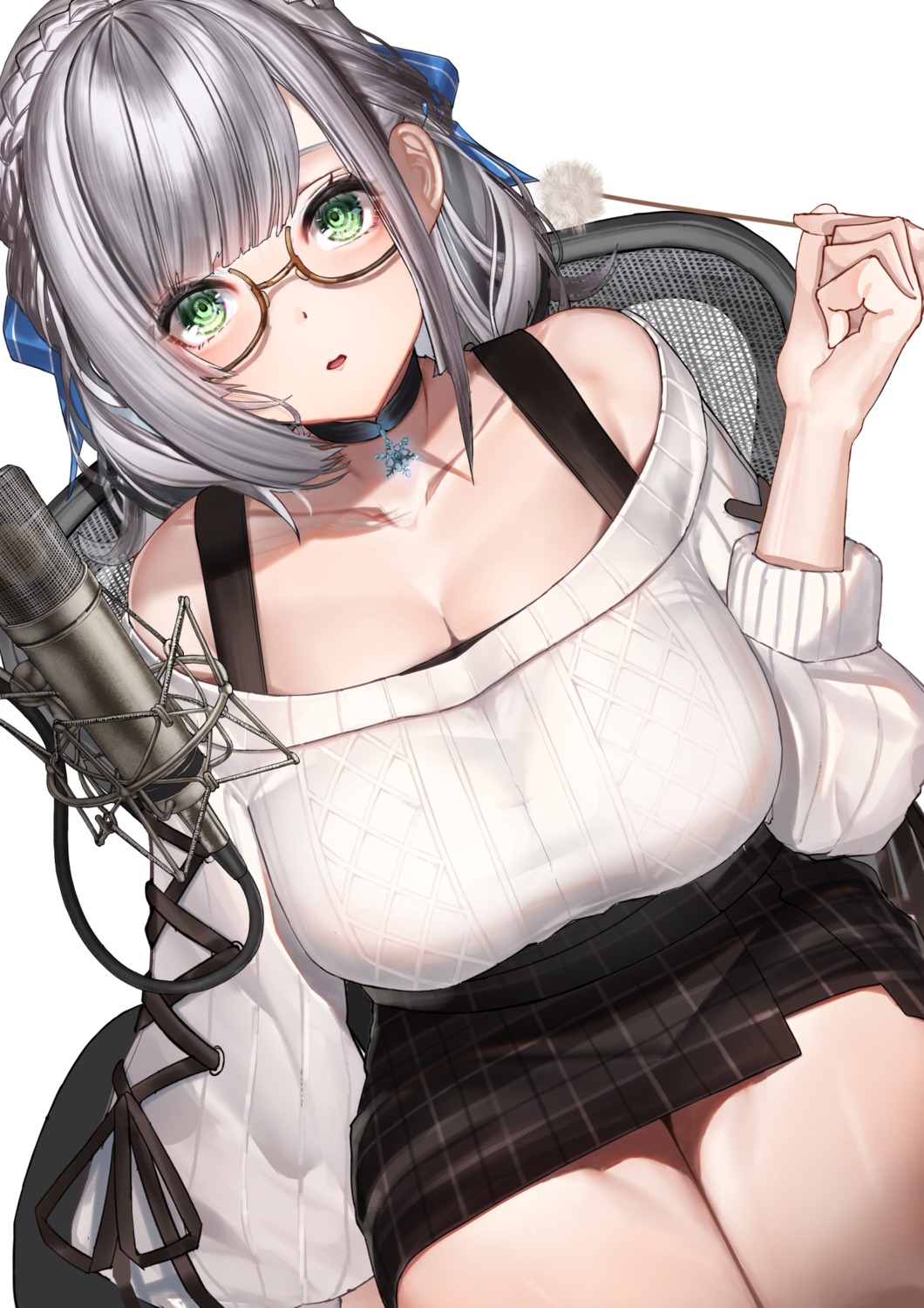 cleavage, hololive, lamium_(artist), megane, shirogane_noel, sweater