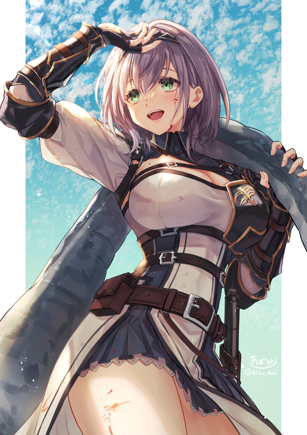 armor, blood, cleavage, hololive, kiba_tori, shirogane_noel, weapon