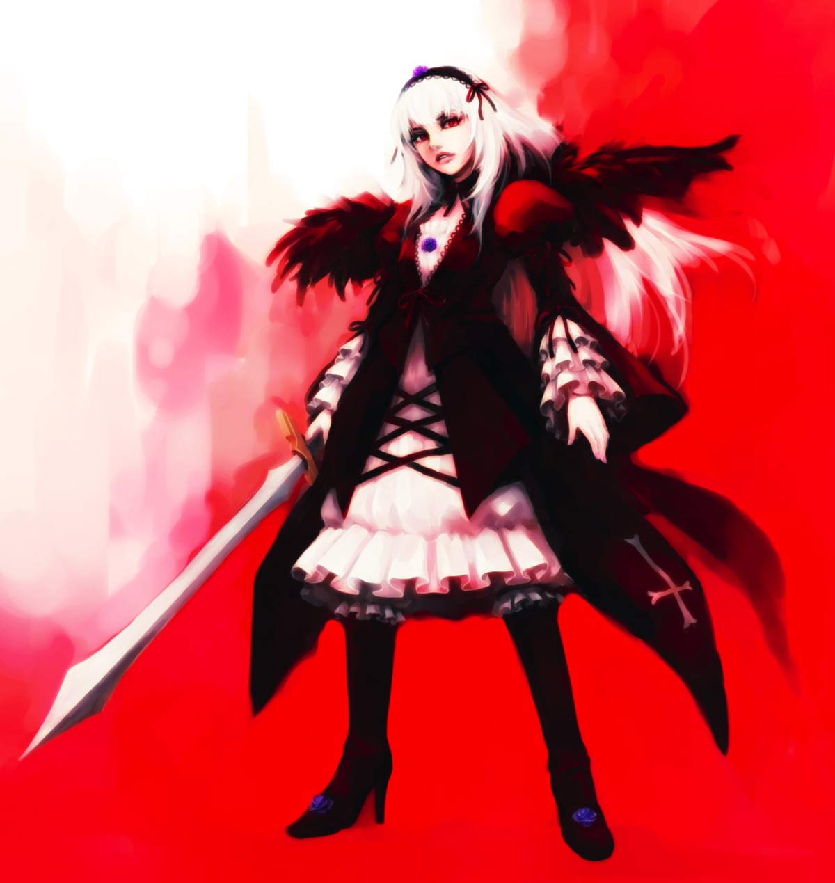 hironox, rozen_maiden, suigintou, sword, wings