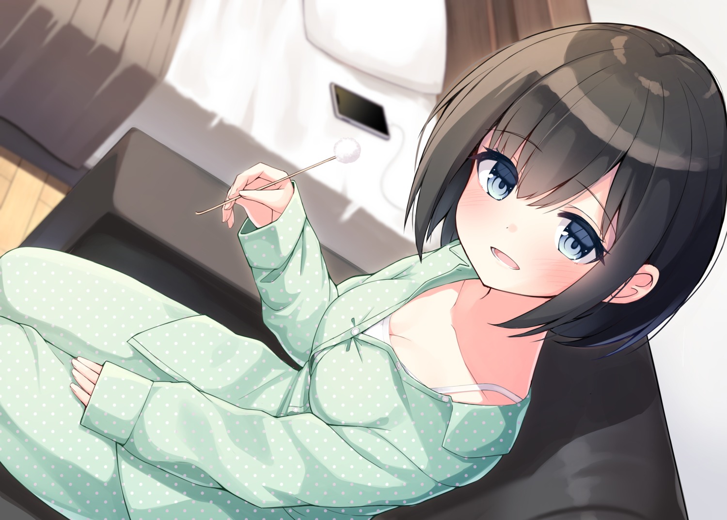 cleavage, lingerie, ominaeshi, open_shirt, pajama