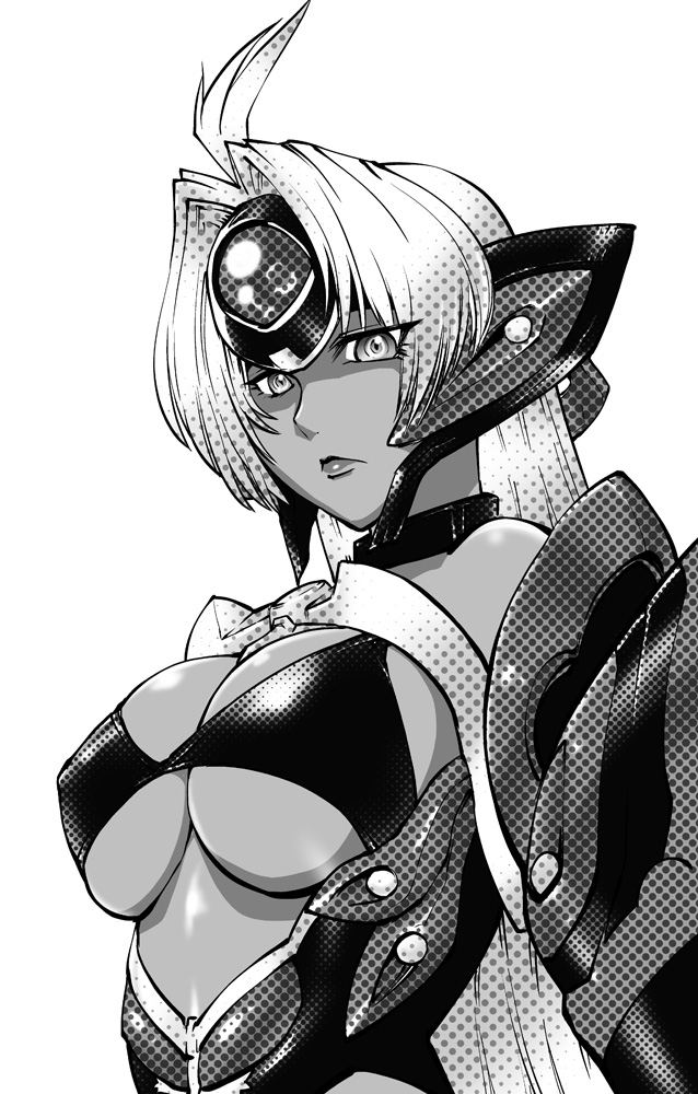 cleavage, monochrome, t-elos, ueyama_michirou, xenosaga