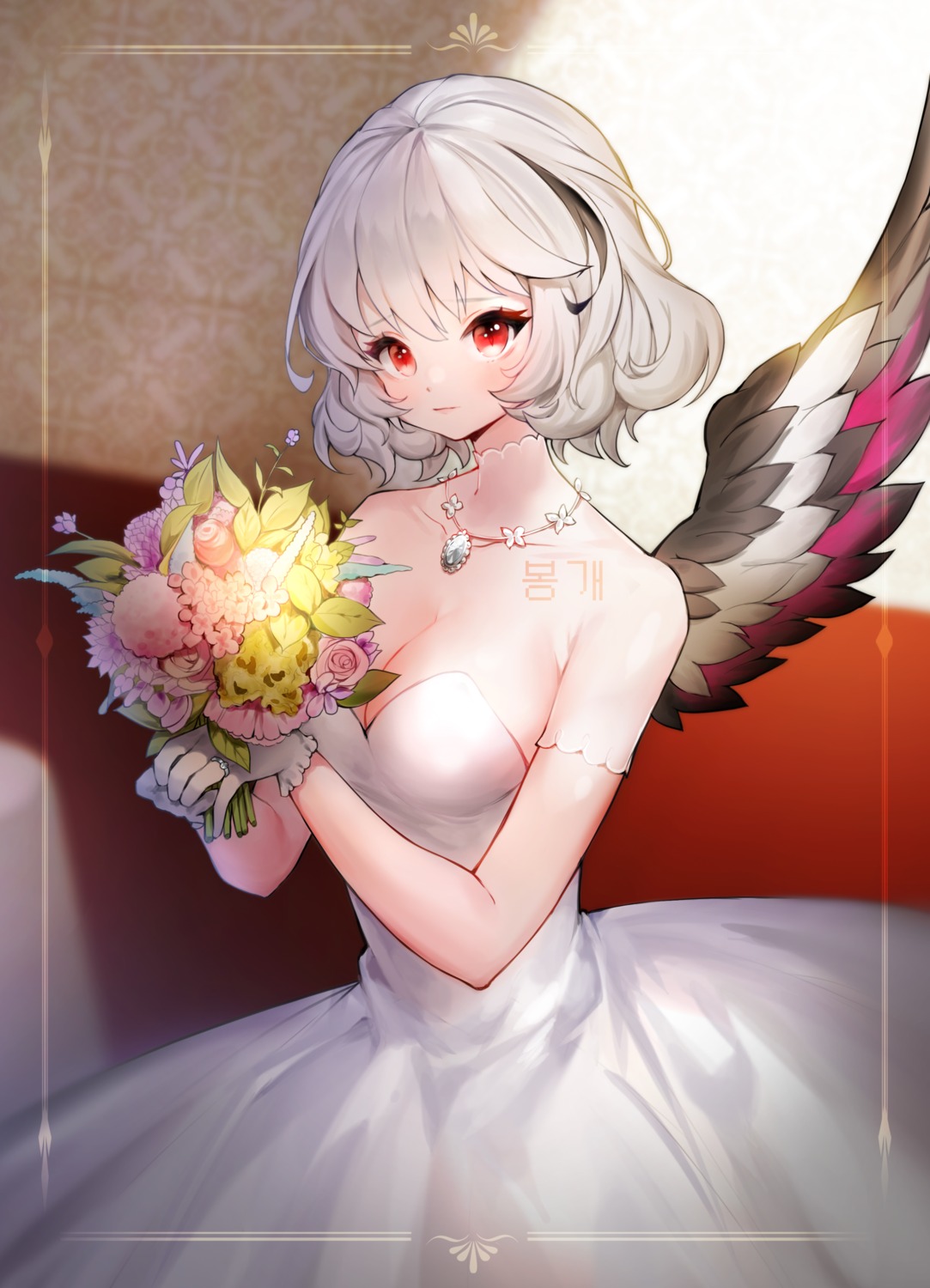 annyeongbangawo, dress, no_bra, tattoo, wings