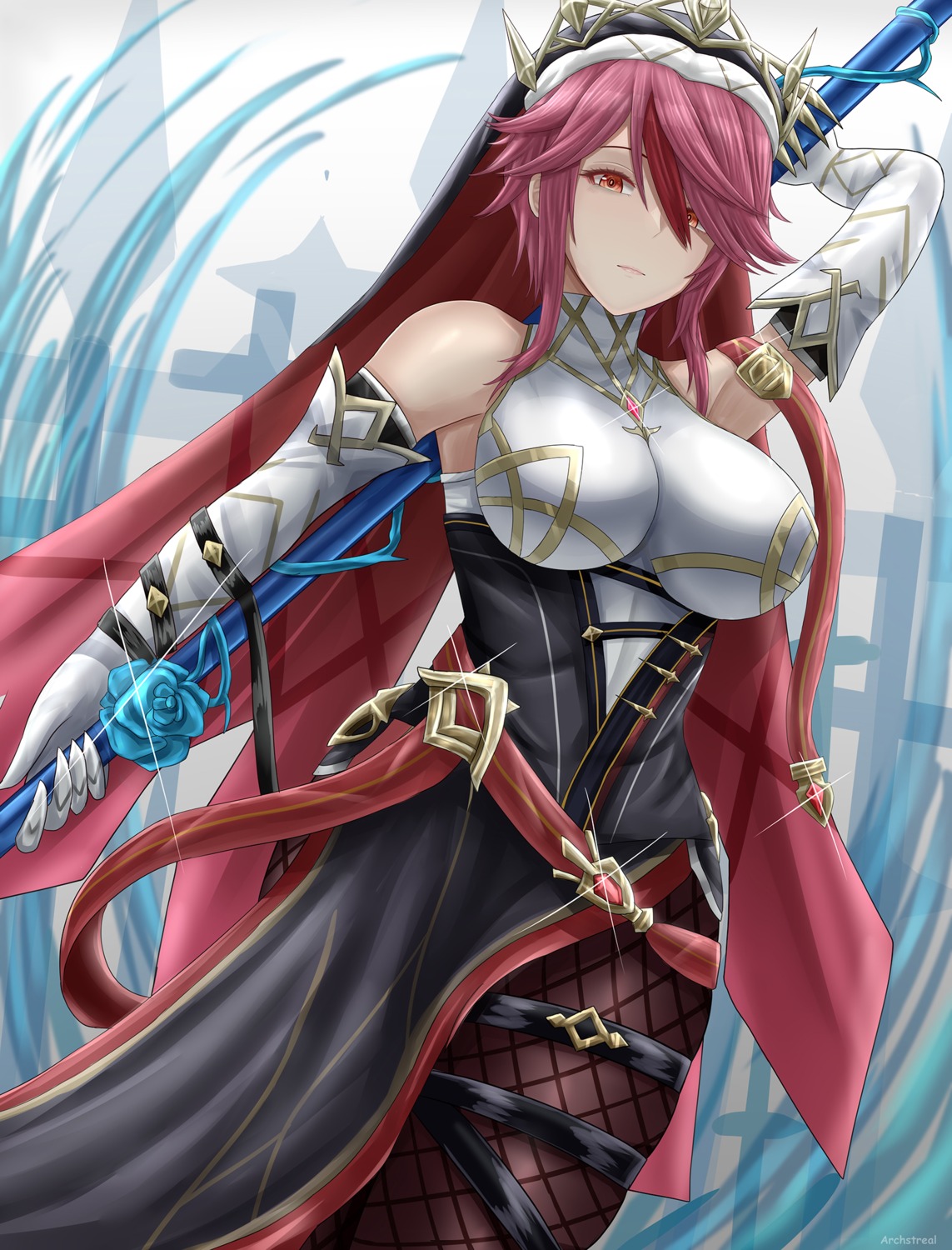 archstreal, fishnets, garter, genshin_impact, nun, pantyhose, rosaria, weapon