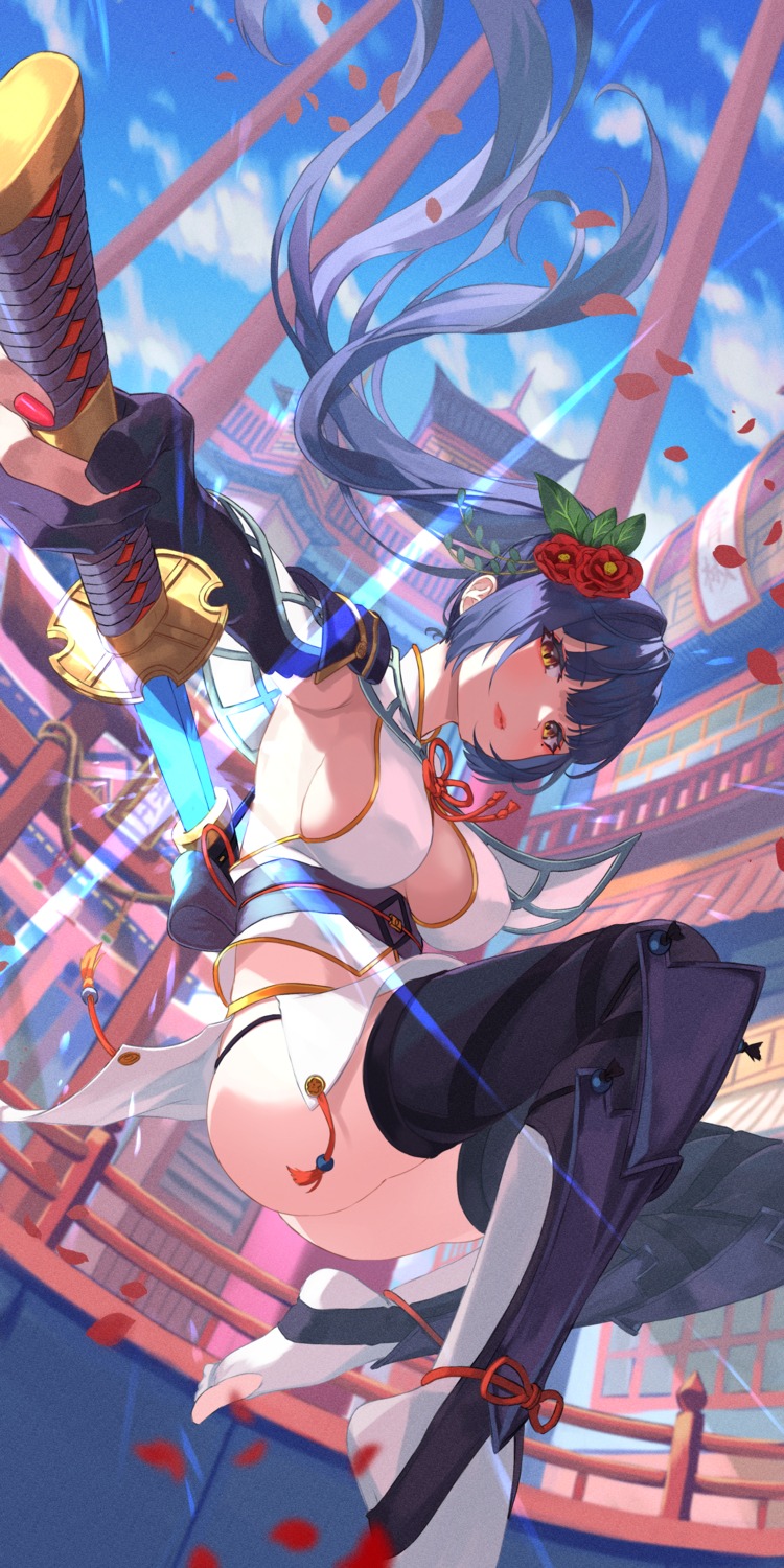 japanese_clothes, no_bra, pantsu, roco_(rocoroco1115), sword, thighhighs, thong
