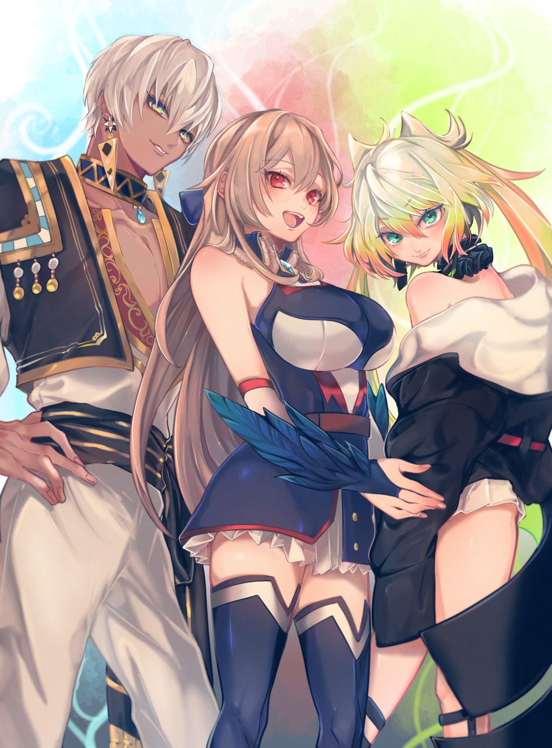 furen_e_lustario, ibrahim_(nijisanji), melissa_kinrenka, nijisanji, okayu_(artist), thighhighs