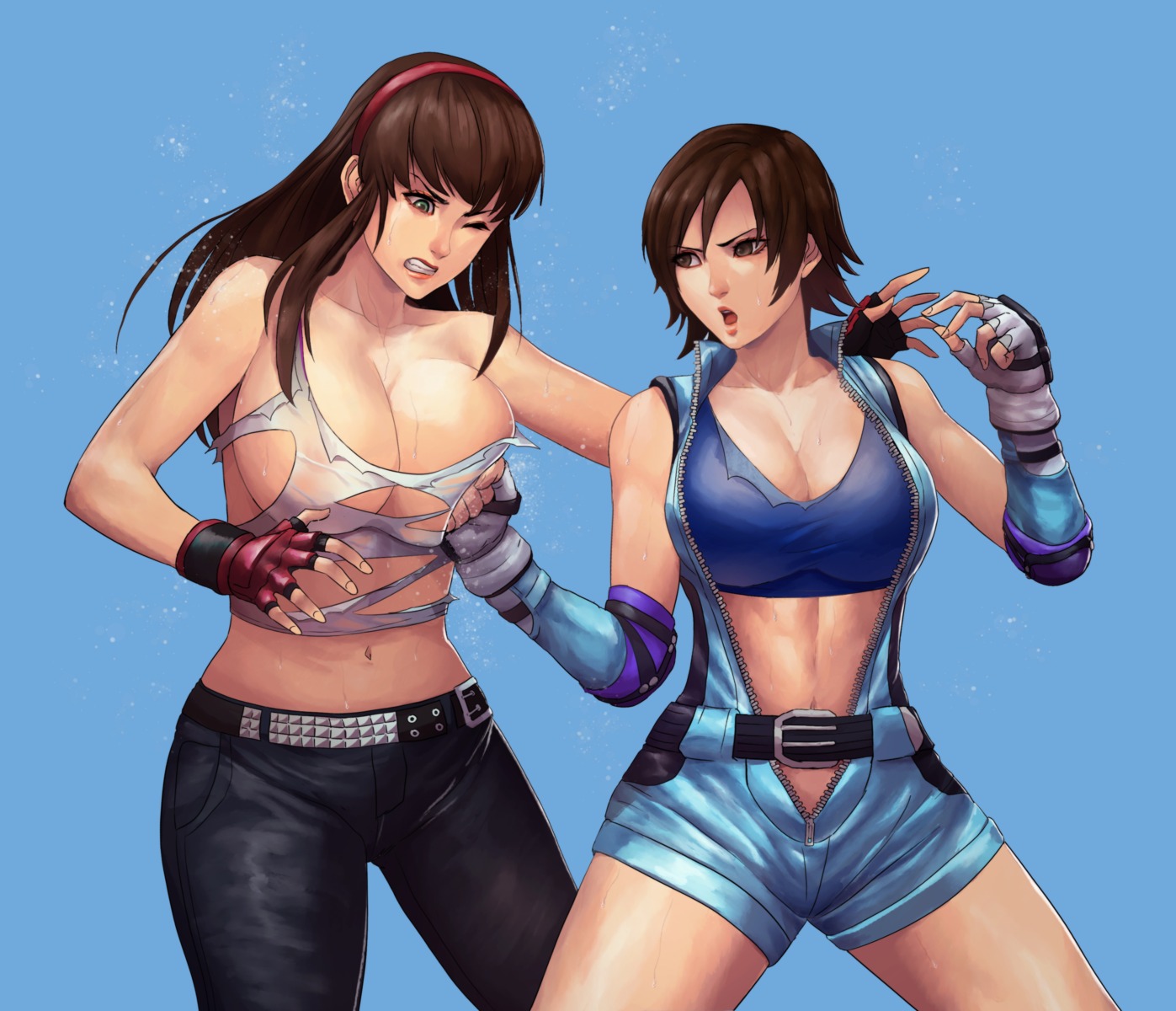 cirenk, cleavage, crossover, dead_or_alive, hitomi, kazama_asuka, no_bra, see_through