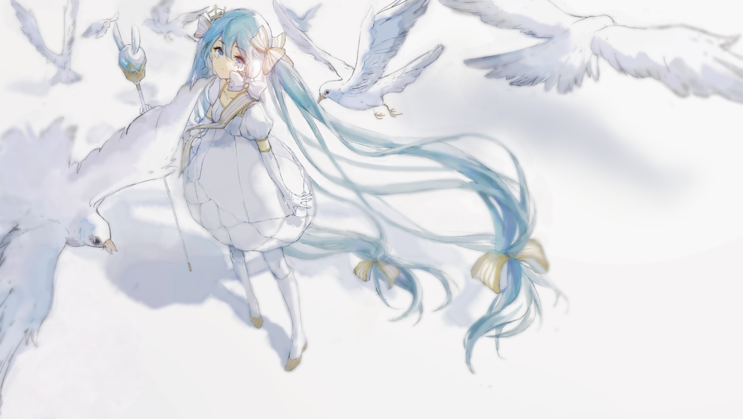 dress, hatsune_miku, headphones, michiki_kokuyou, pantyhose, vocaloid, yuki_miku