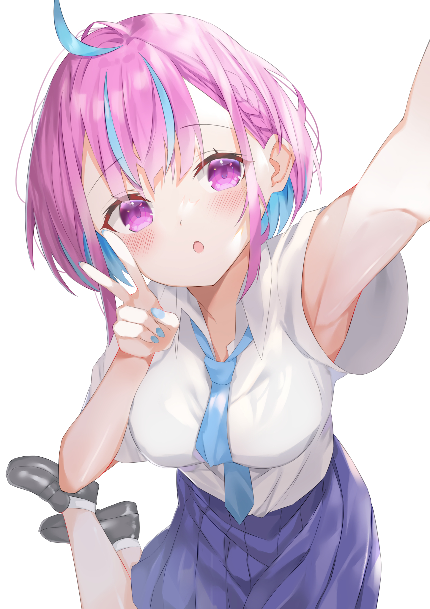 hololive, minato_aqua, seifuku, selfie, sutei_(arece15)