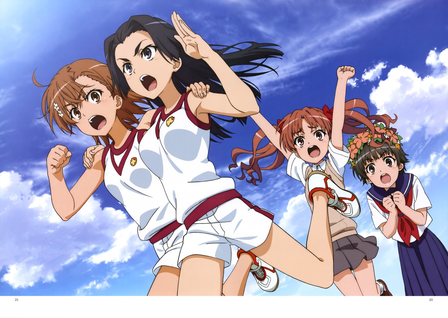 breast_hold, gym_uniform, kongou_mitsuko, misaka_mikoto, sano_haruka, seifuku, shirai_kuroko, sweater
