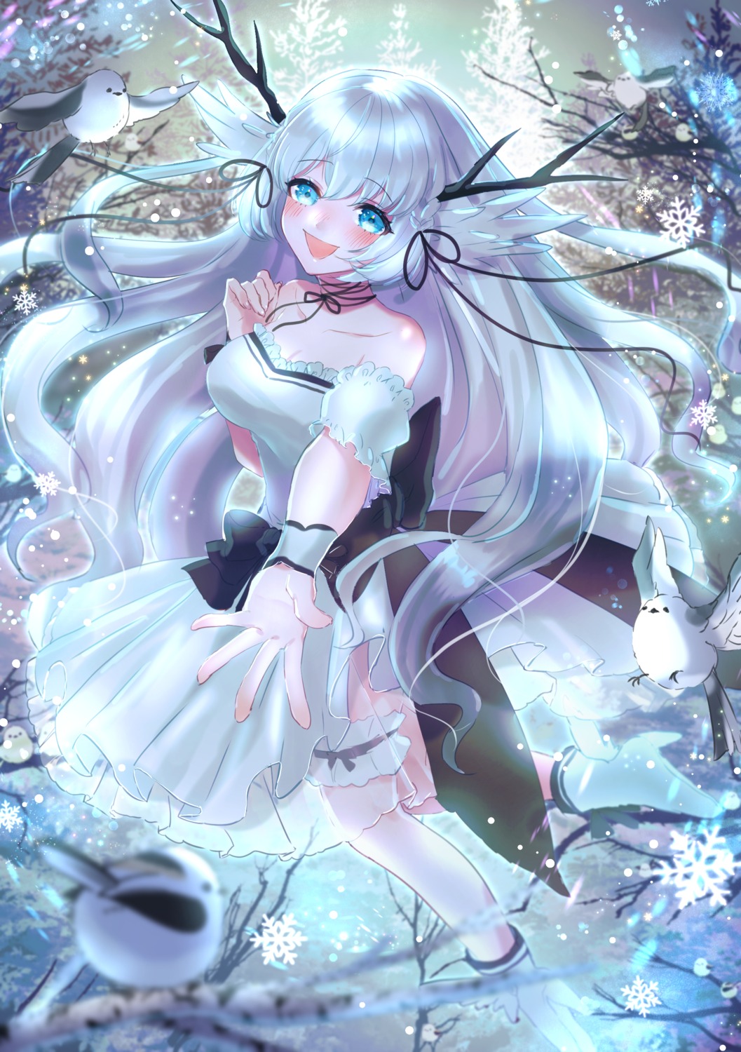 cleavage, dress, garter, horns, see_through, shimanaga_ena, suuzuki_ayato