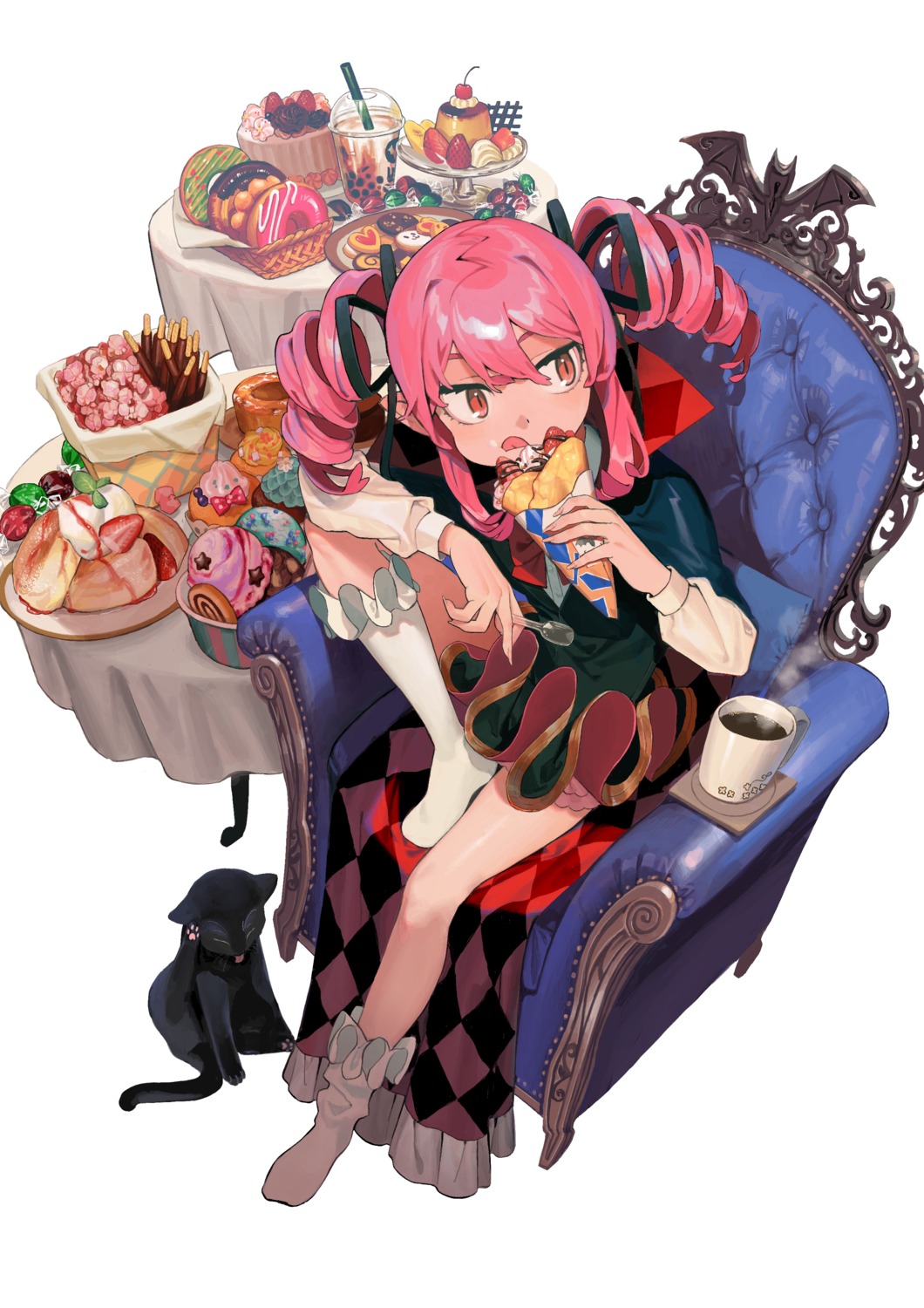cream, ka_4maki, neko, pointy_ears, skirt_lift