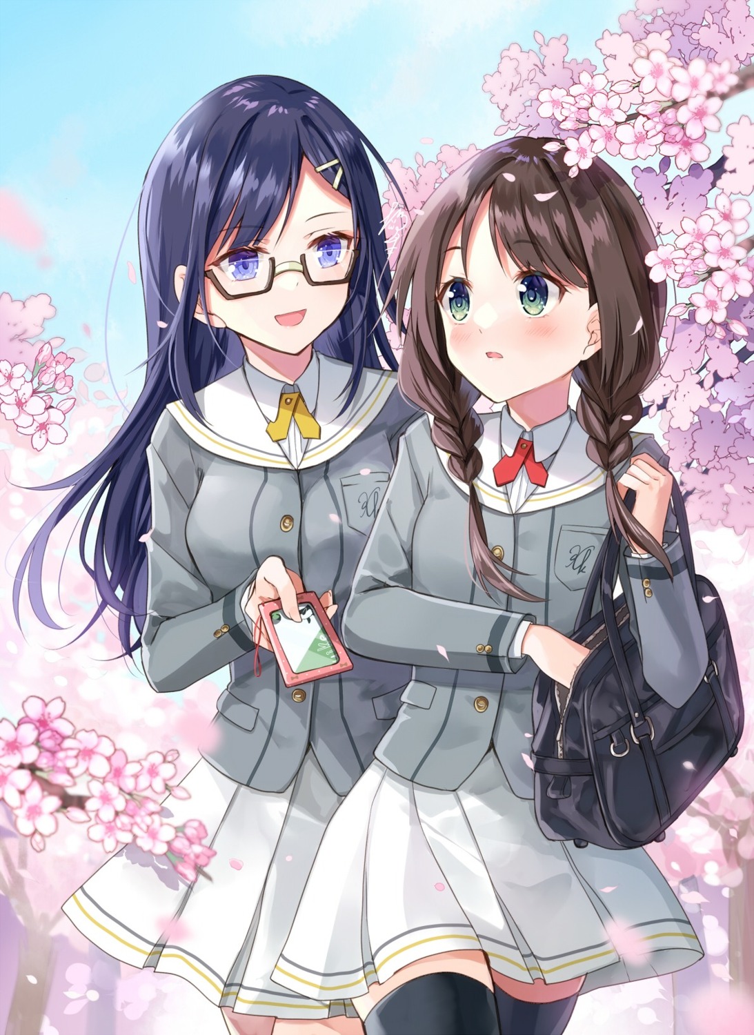 megane, nekozuki_yuki, seifuku, thighhighs, yuri