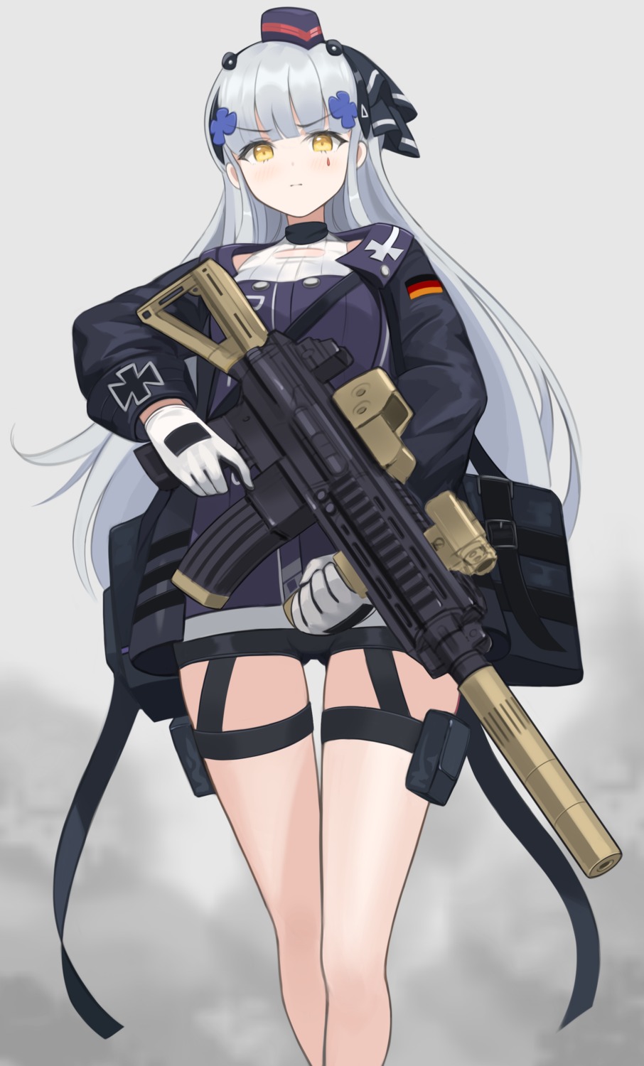 bike_shorts, garter, girls_frontline, gun, haeil2, hk416_(girls_frontline), uniform