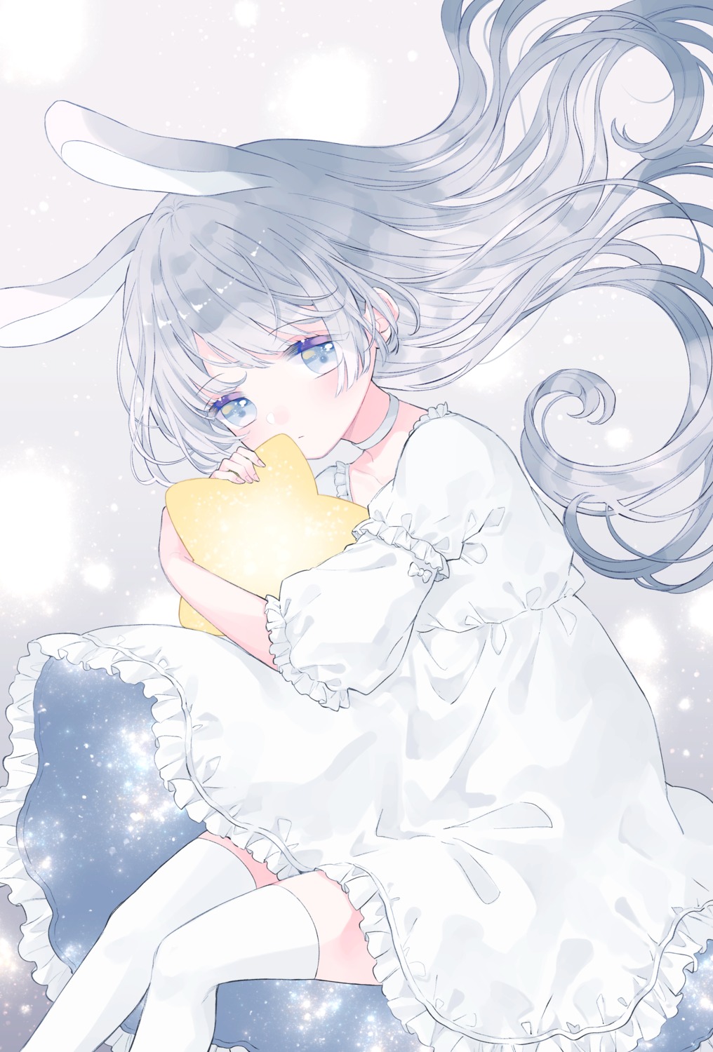 animal_ears, bunny_ears, dress, skirt_lift, thighhighs, ting