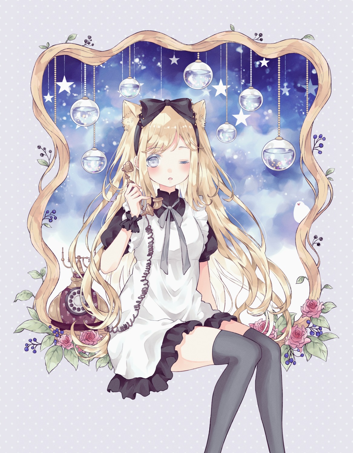 animal_ears, dress, nekomimi, skirt_lift, thighhighs, ting