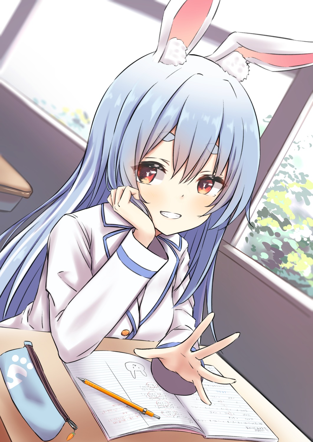 animal_ears, bunny_ears, hololive, pikao, seifuku, usada_pekora
