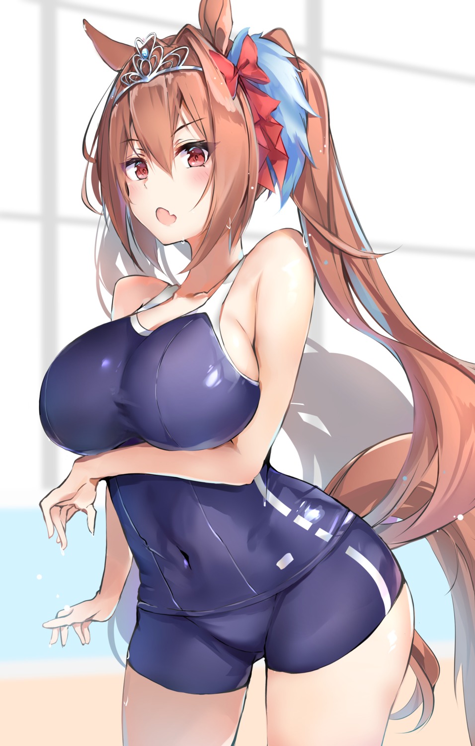 animal_ears, daiwa_scarlet_(umamusume), kurohikage, school_swimsuit, swimsuits, tail, uma_musume_pretty_derby