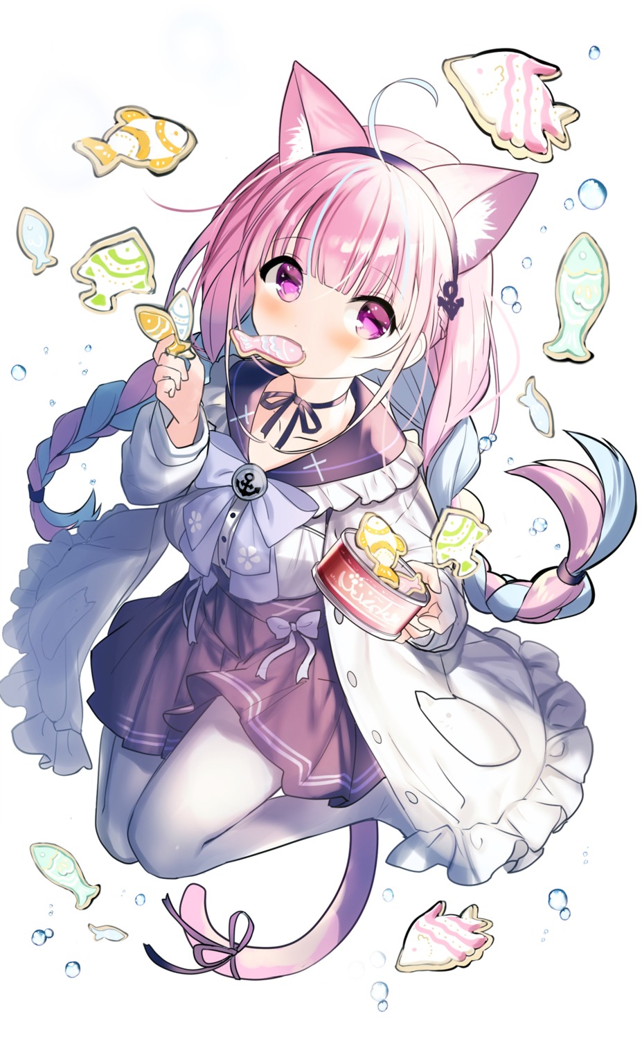 animal_ears, fuupu, hololive, minato_aqua, nekomimi, pantyhose, seifuku, tail