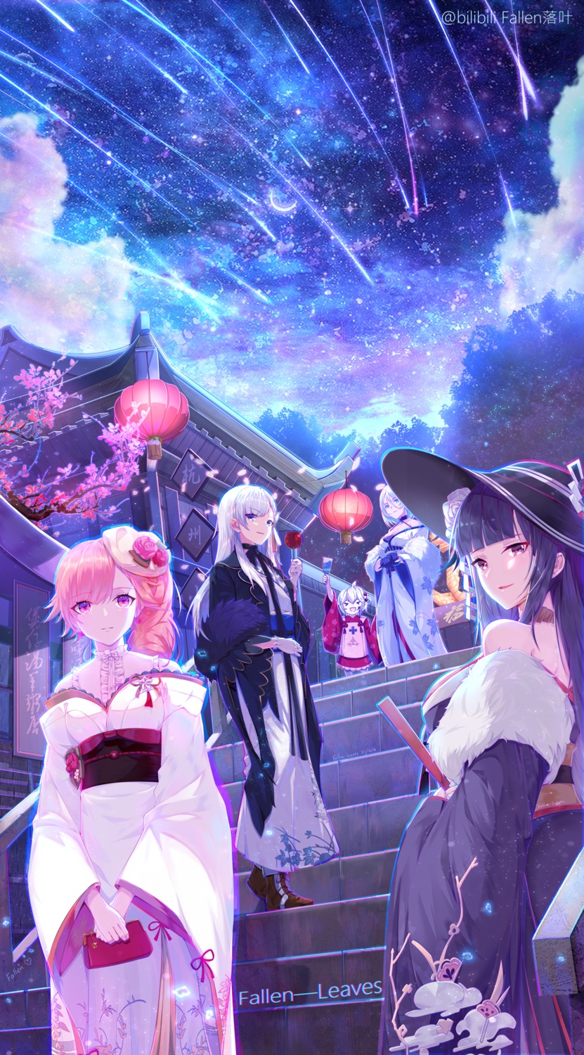 azur_lane, belfast_(azur_lane), fallen-leaves, kimono, peter_strasser_(azur_lane), richelieu_(azur_lane), tirpitz_(azur_lane), u-110_(azur_lane)