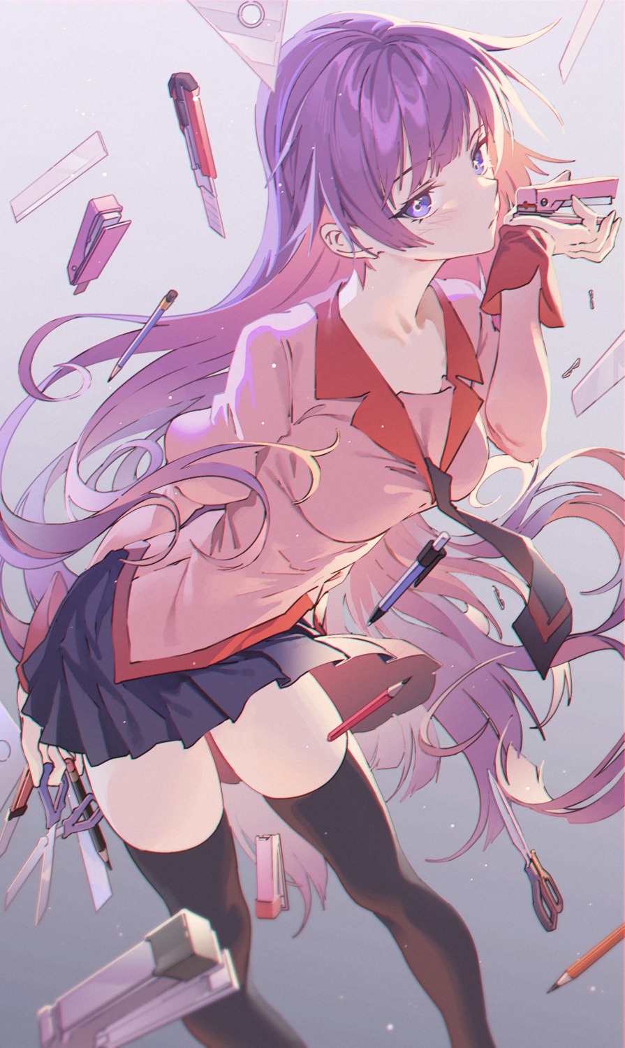 artist_revision, hxxg, monogatari_(series), seifuku, senjougahara_hitagi, skirt_lift, thighhighs