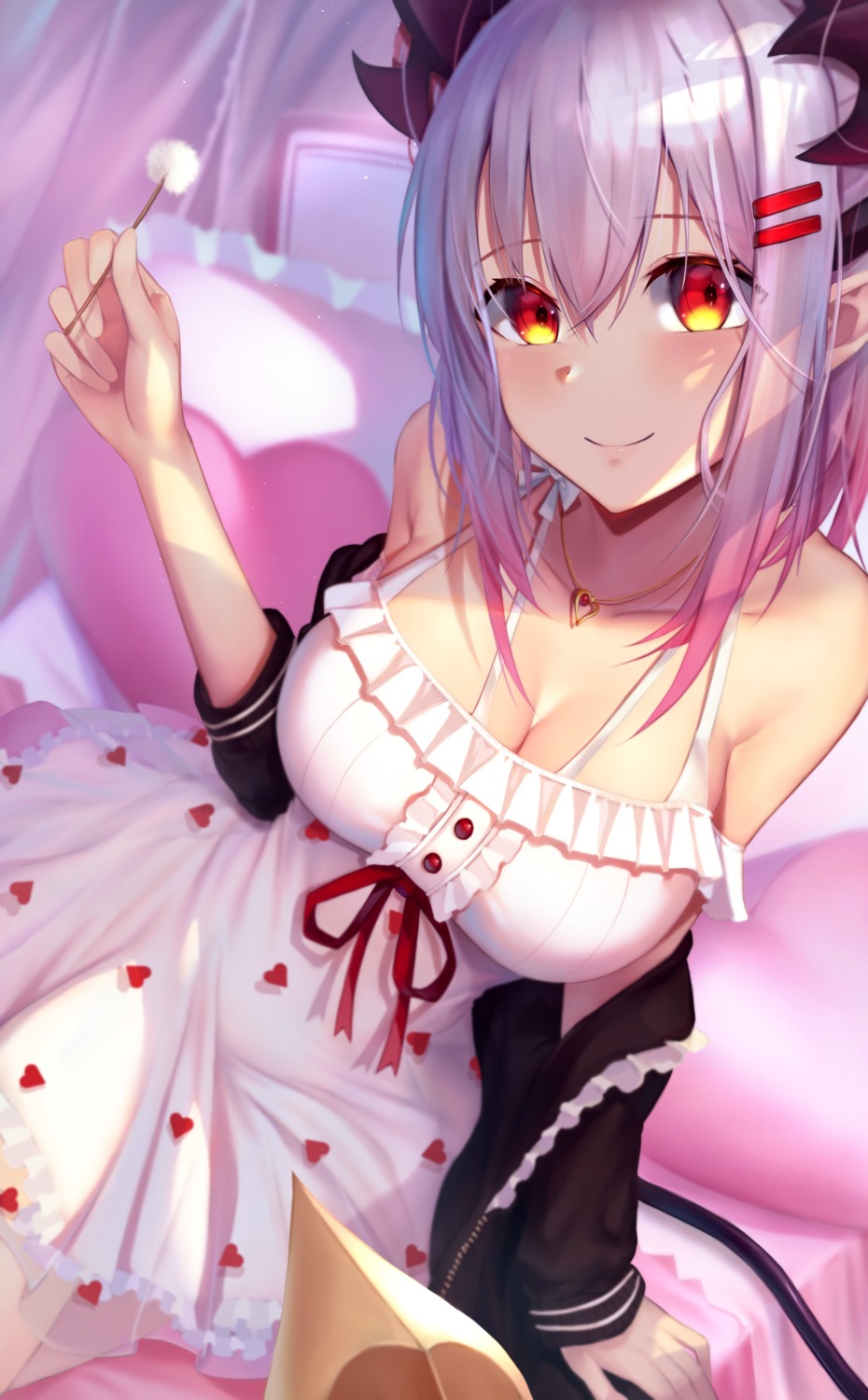 dress, honey_strap, mugimaccha, nanashi_inc., no_bra, pointy_ears, suou_patra, tail