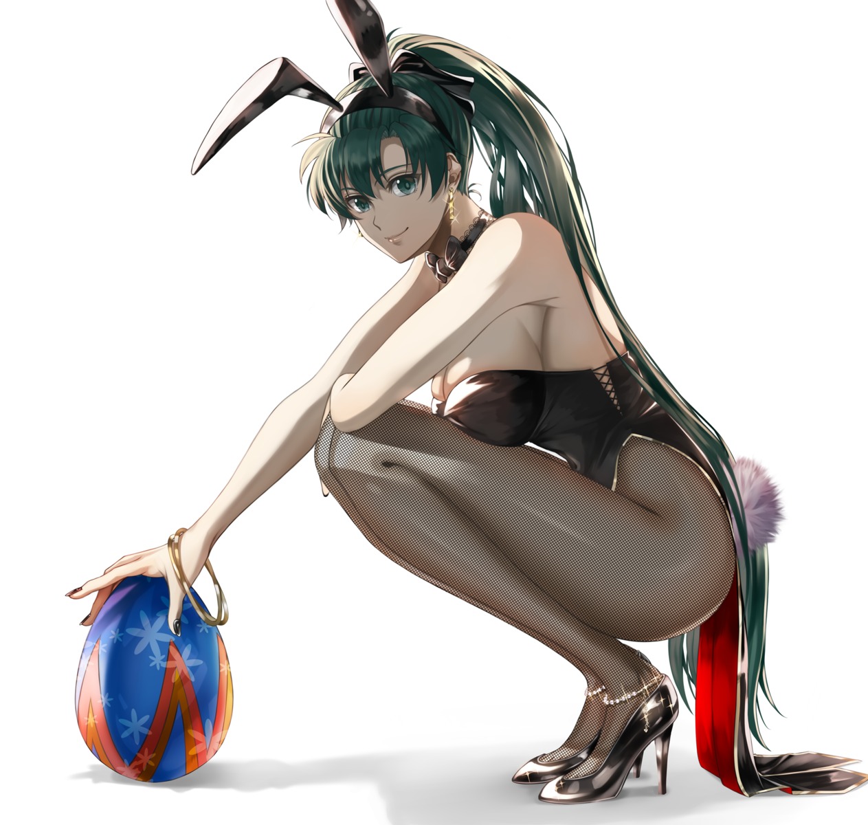 animal_ears, bunny_ears, bunny_girl, delsaber, fire_emblem, fire_emblem:_rekka_no_ken, fishnets, heels, lyndis_(fire_emblem), no_bra, pantyhose, tail