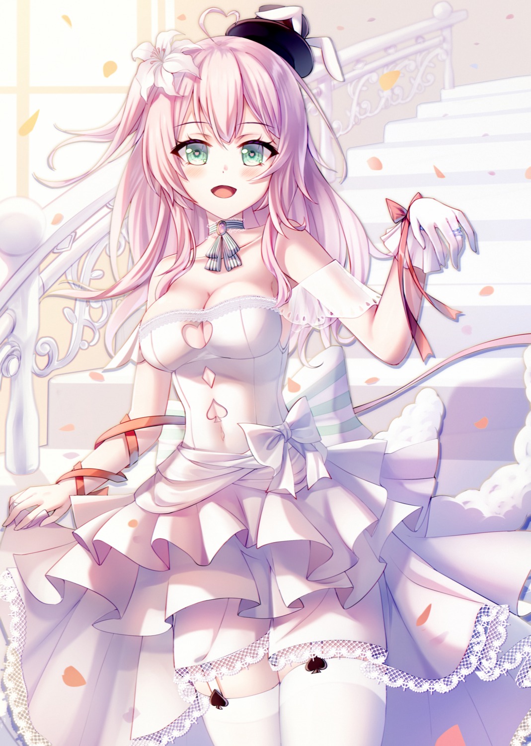 dress, hololive, hololive_china, jinse_fu_yaojing, no_bra, skirt_lift, spade_echo, stockings, thighhighs, wedding_dress