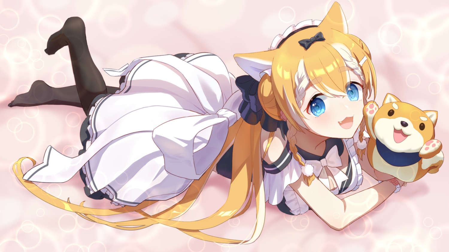 animal_ears, cleavage, maid, pantyhose, rina_(shen4705498), wallpaper