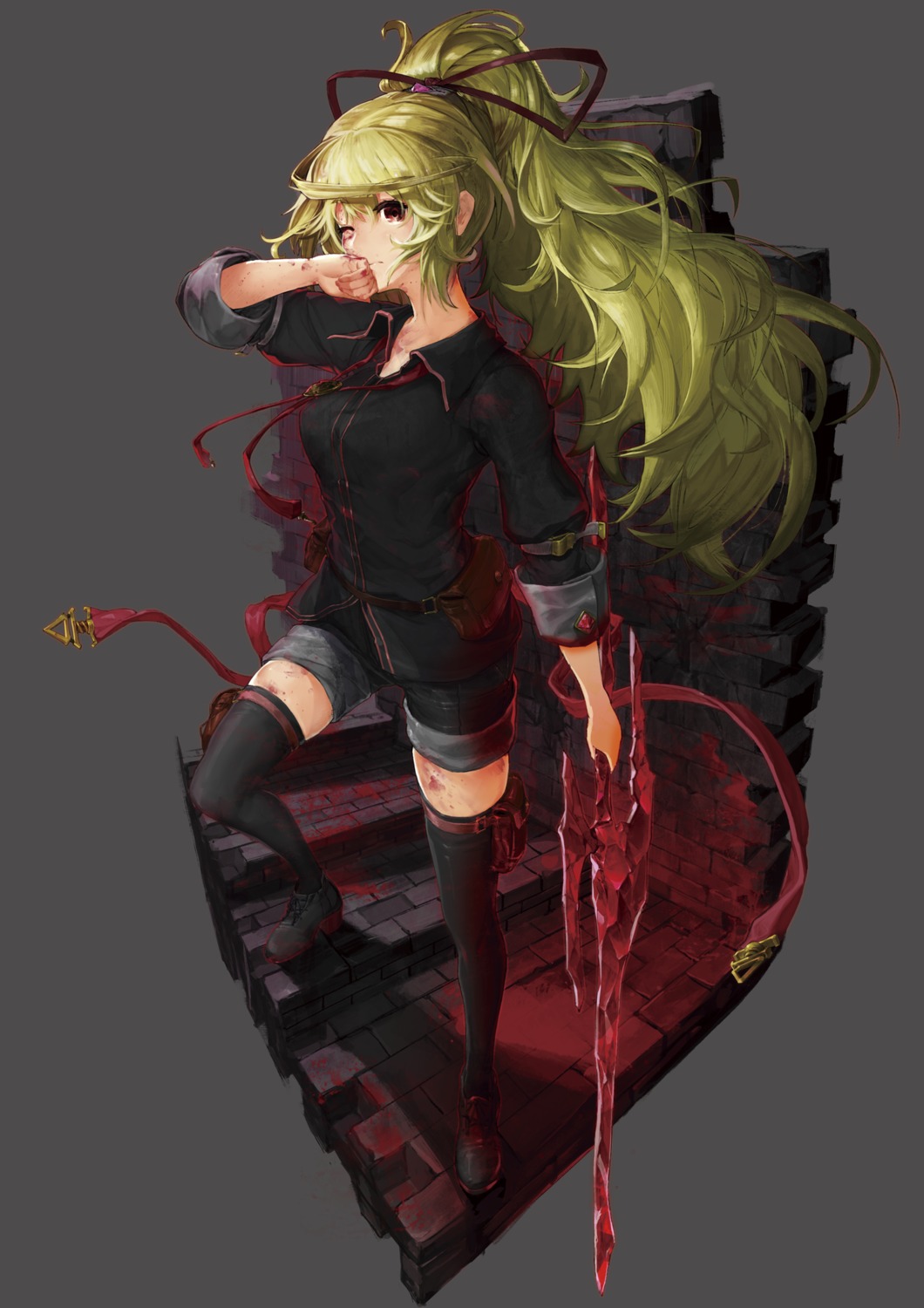 blood, croriin, sword, thighhighs