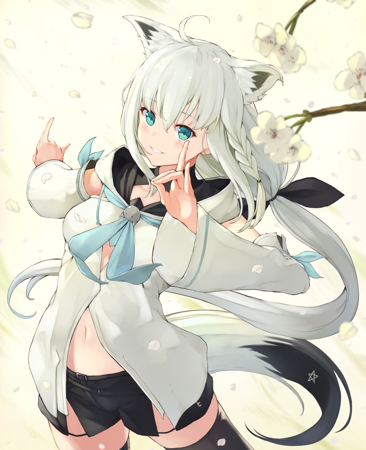 animal_ears, hololive, hololive_gamers, kitsune, piisu, shirakami_fubuki, tail, thighhighs