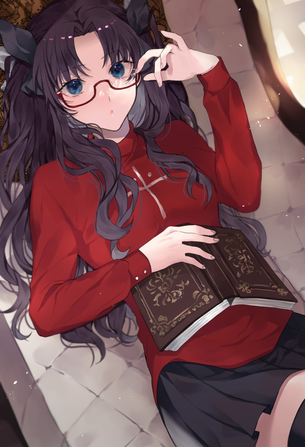 fate/stay_night, megane, shimatori_(sanyyyy), thighhighs, toosaka_rin