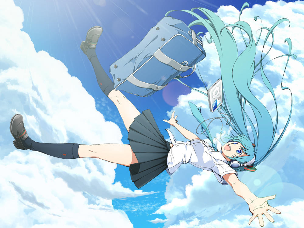 azuma_syoujuan, hatsune_miku, headphones, seifuku, vocaloid