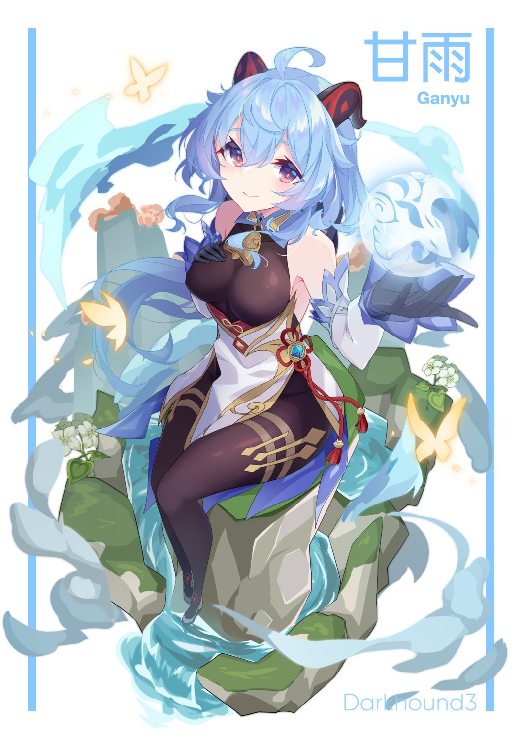 asian_clothes, darkhound3, ganyu, genshin_impact, horns, leotard, no_bra, pantyhose