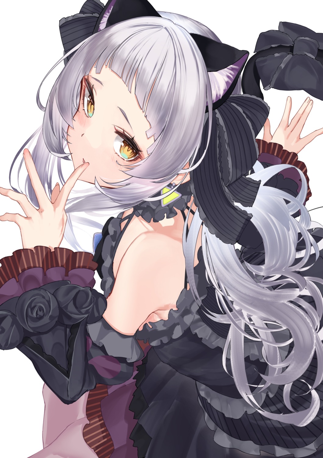 animal_ears, gothic_lolita, hololive, lamium_(artist), lolita_fashion, murasaki_shion, nekomimi, tail