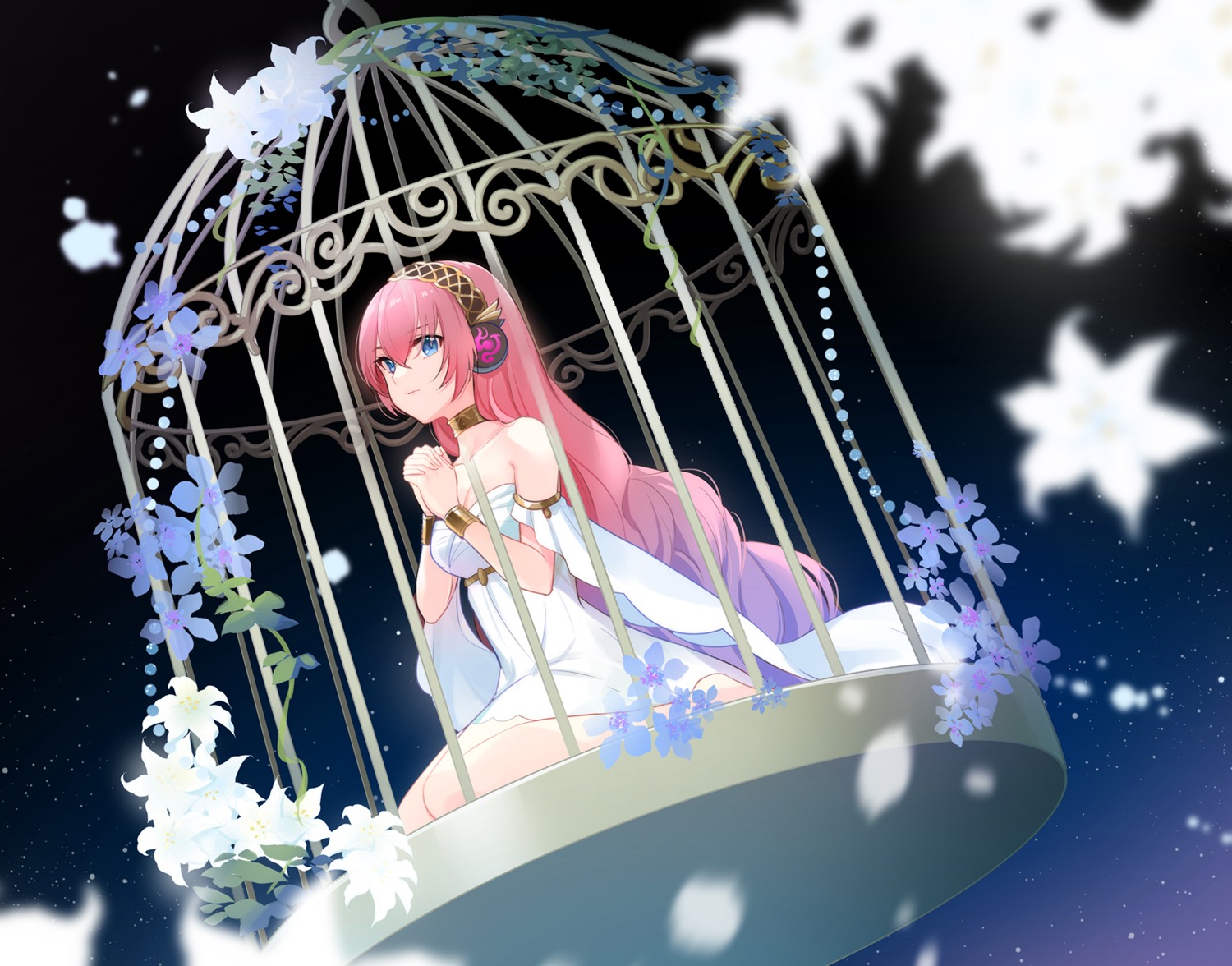 cleavage, dress, headphones, mamo_(fortune-mm), megurine_luka, no_bra, vocaloid