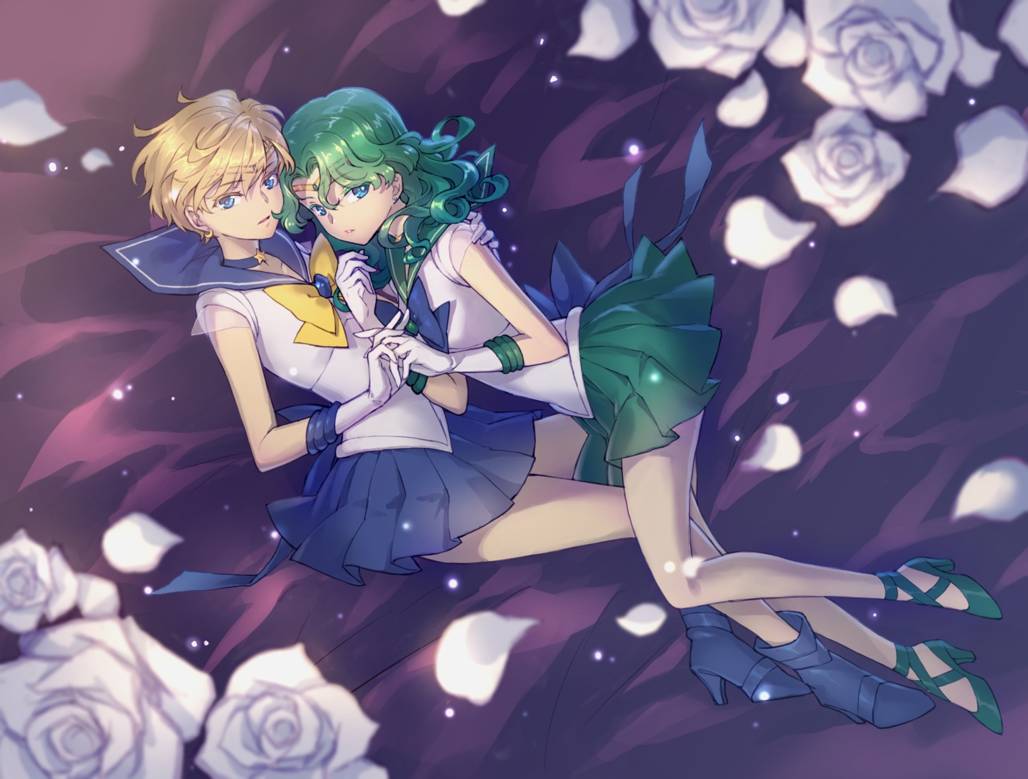 bishoujo_senshi_sailor_moon, heels, kaiou_michiru, seifuku, skirt_lift, tagme, tenou_haruka, yuri