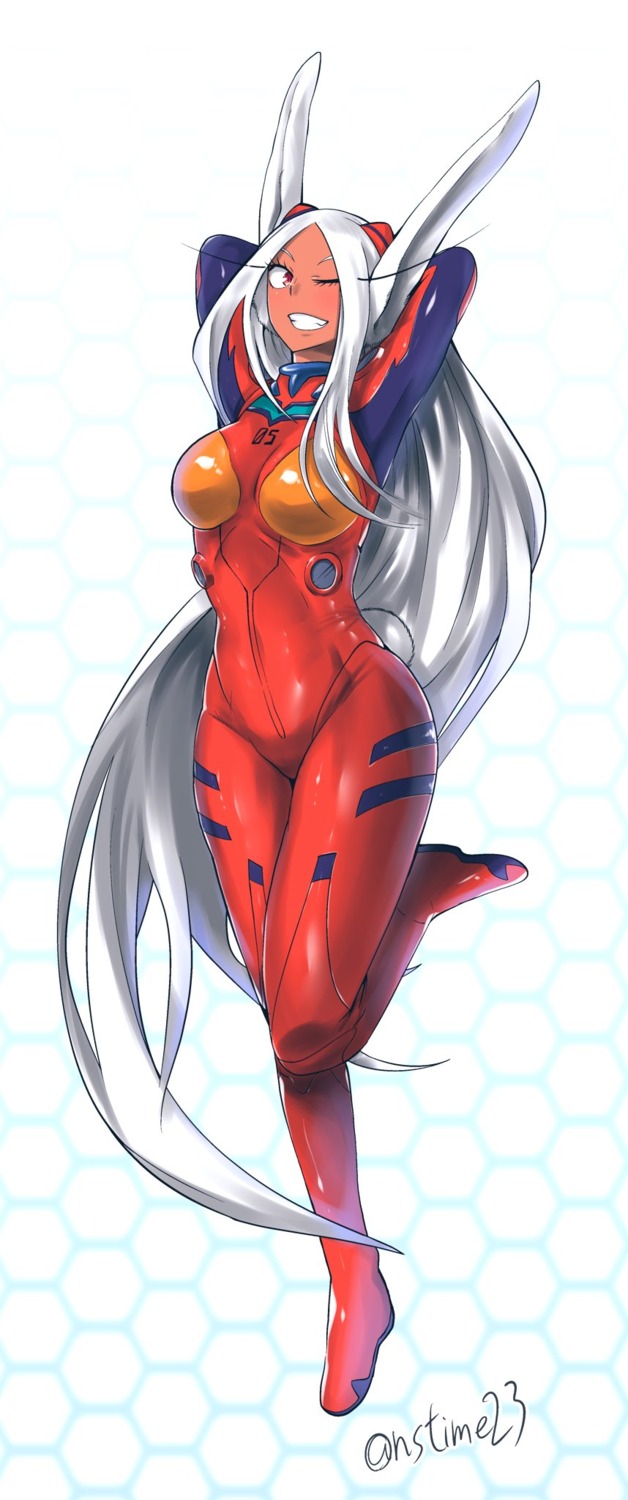 animal_ears, bodysuit, boku_no_hero_academia, bunny_ears, cosplay, neon_genesis_evangelion, nstime23, souryuu_asuka_langley, tail, usagiyama_rumi