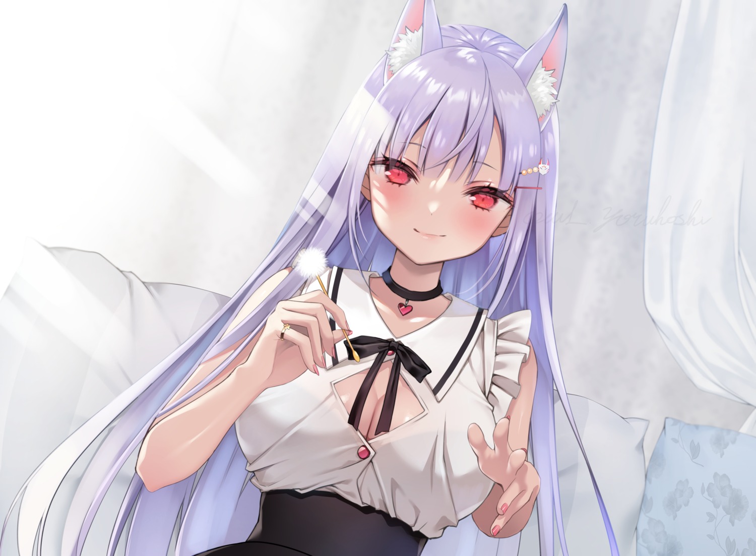 animal_ears, cleavage, indie_virtual_youtuber, kamishiro_natsume, kitsune, yoruhoshi_owl