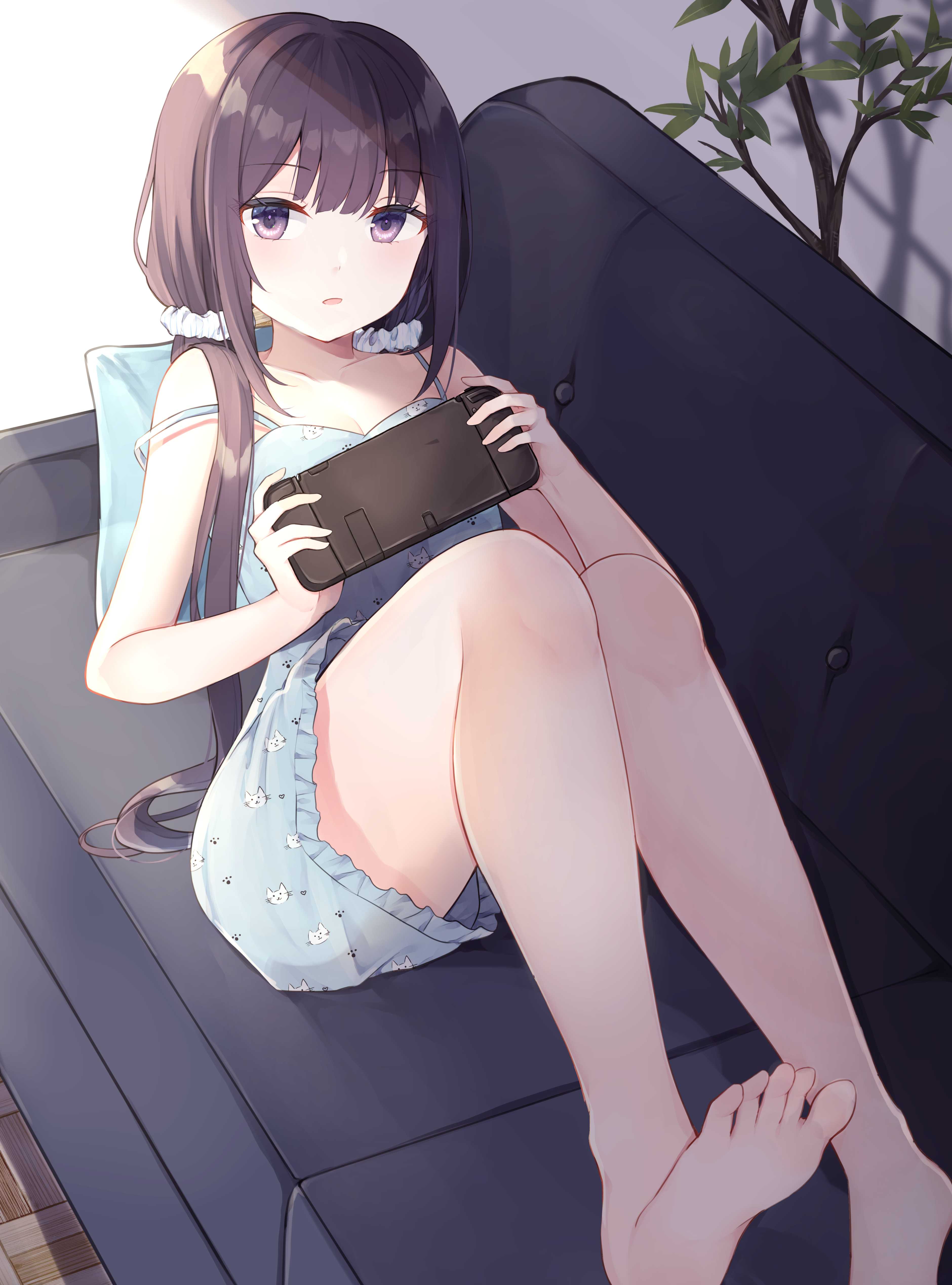 cleavage, dress, feet, skirt_lift, summer_dress, yua_(bokubo0806)