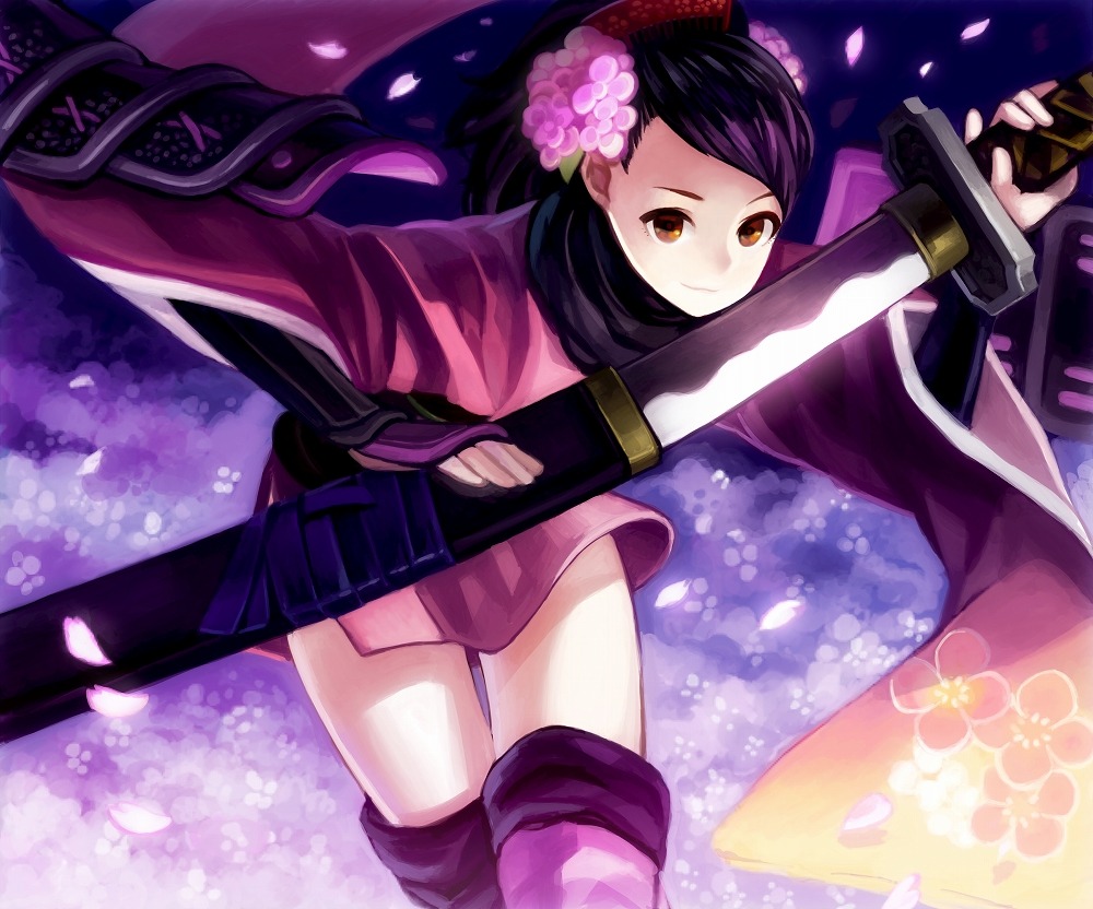kakyouka, momohime_(muramasa), oboro_muramasa, sword, thighhighs