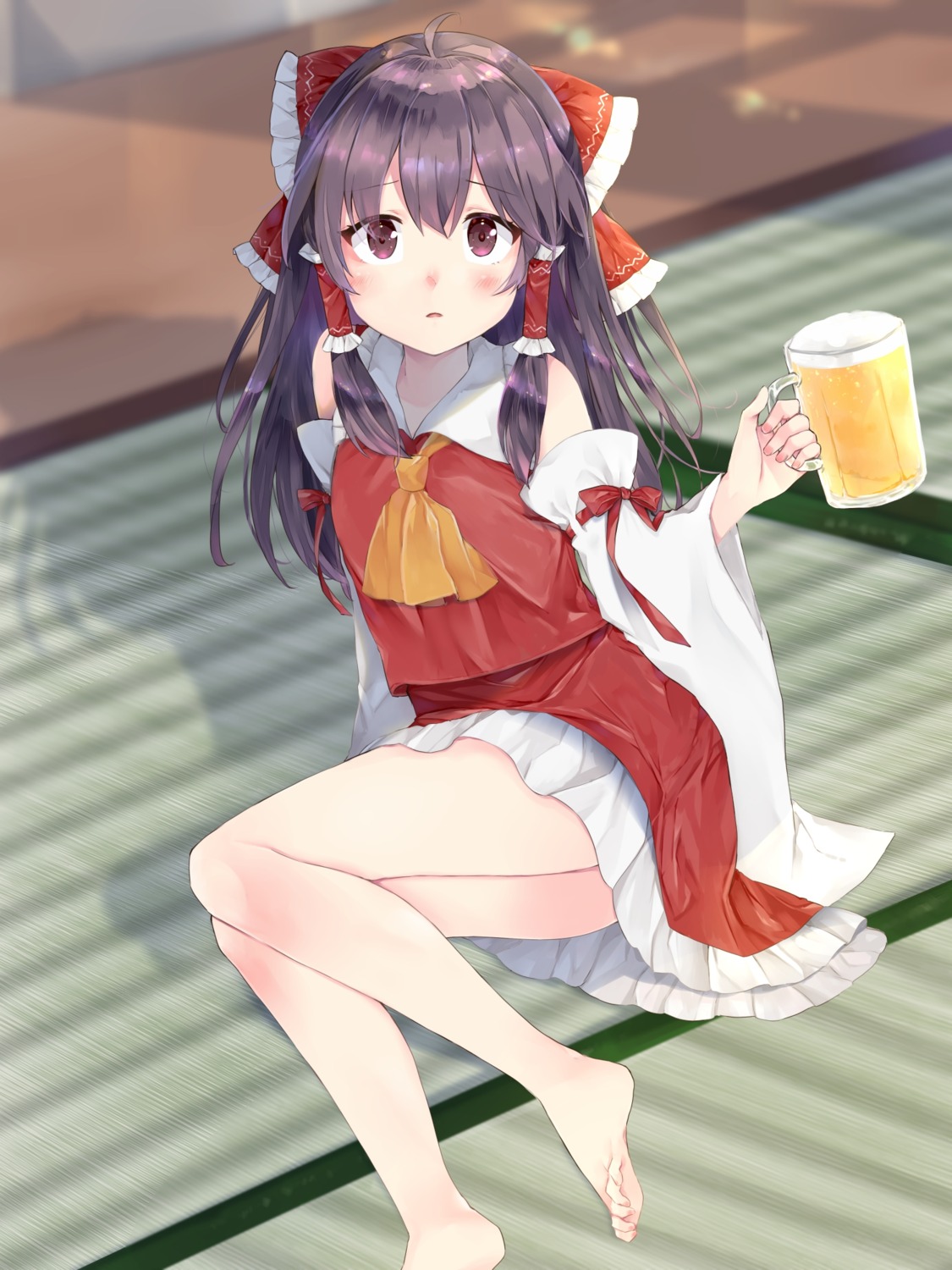 feet, hakurei_reimu, miko, skirt_lift, touhou, yurara_(aroma42enola)
