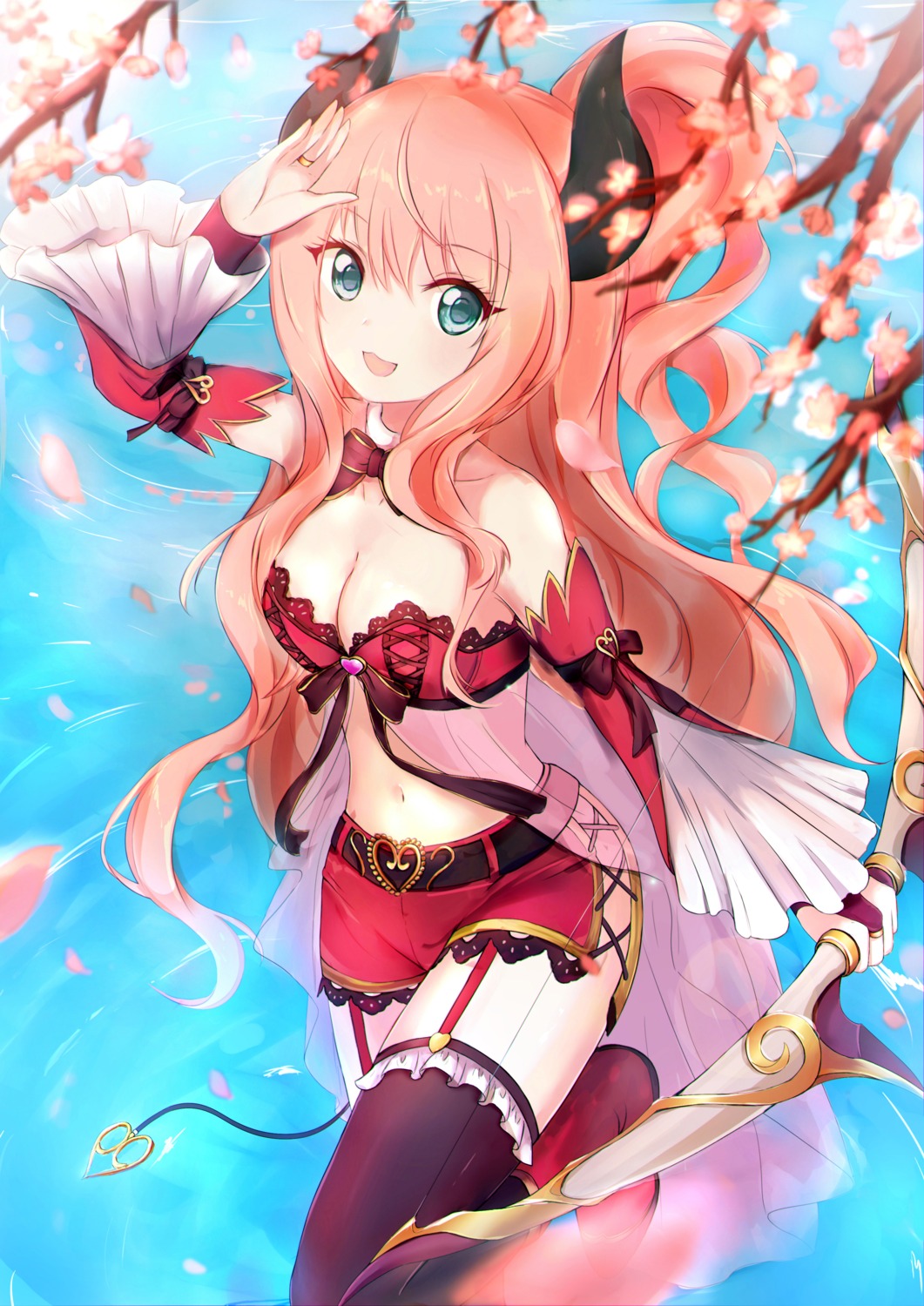 cleavage, ensiro, horns, minami_suzuna, no_bra, princess_connect!, princess_connect!_re:dive, see_through