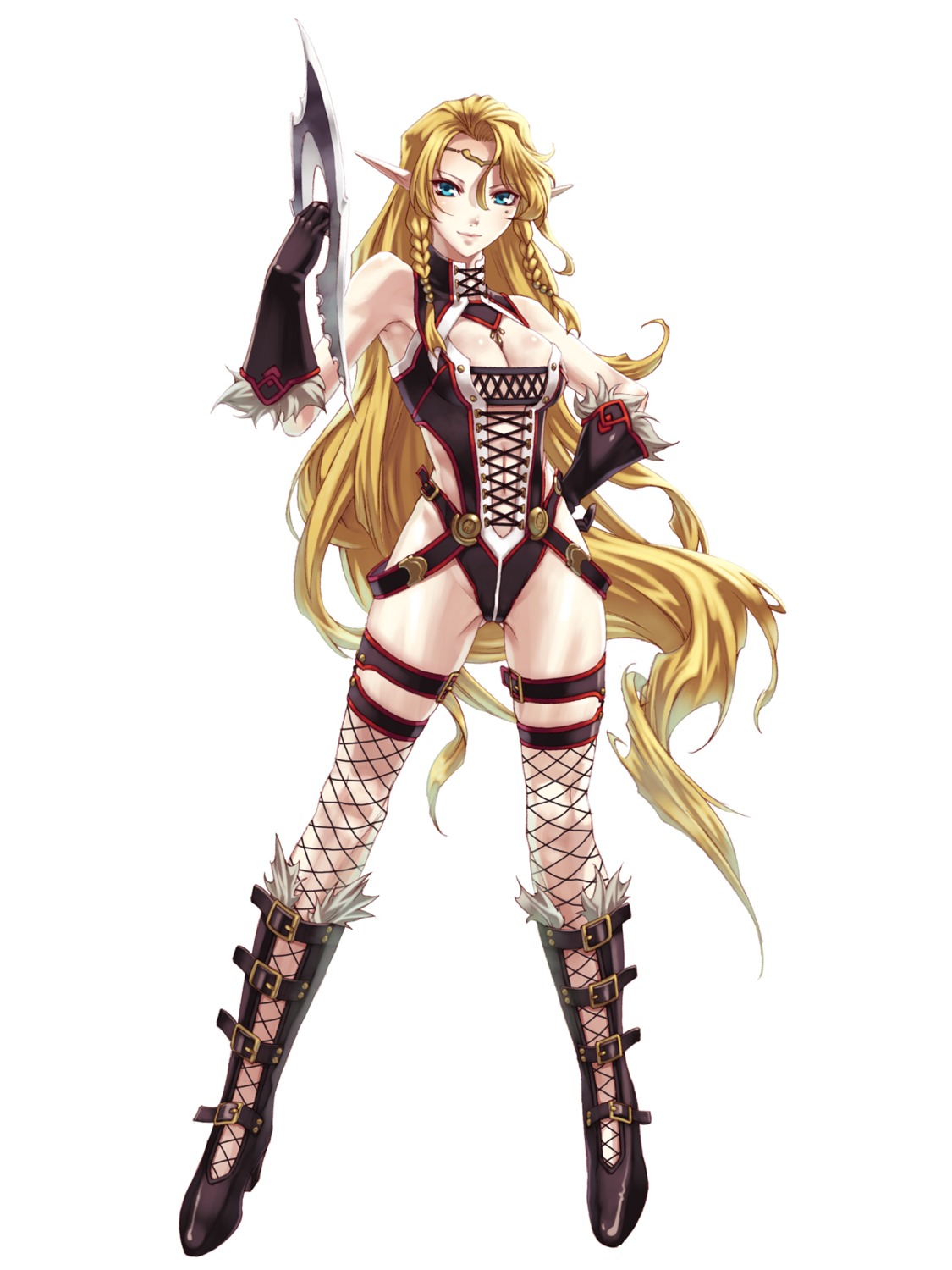 blazing_souls, cleavage, elf, fairuza, fishnets, garter, hirano_katsuyuki, leotard