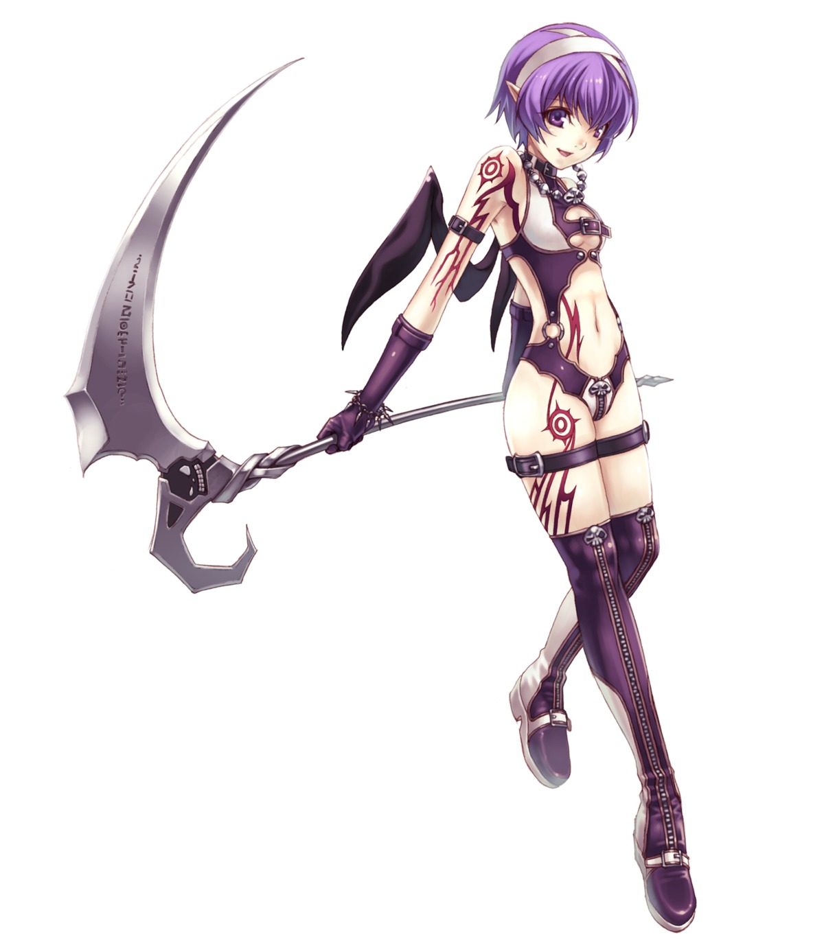 blazing_souls, devil, garter, hirano_katsuyuki, leotard, thighhighs, underboob, wings, zelena