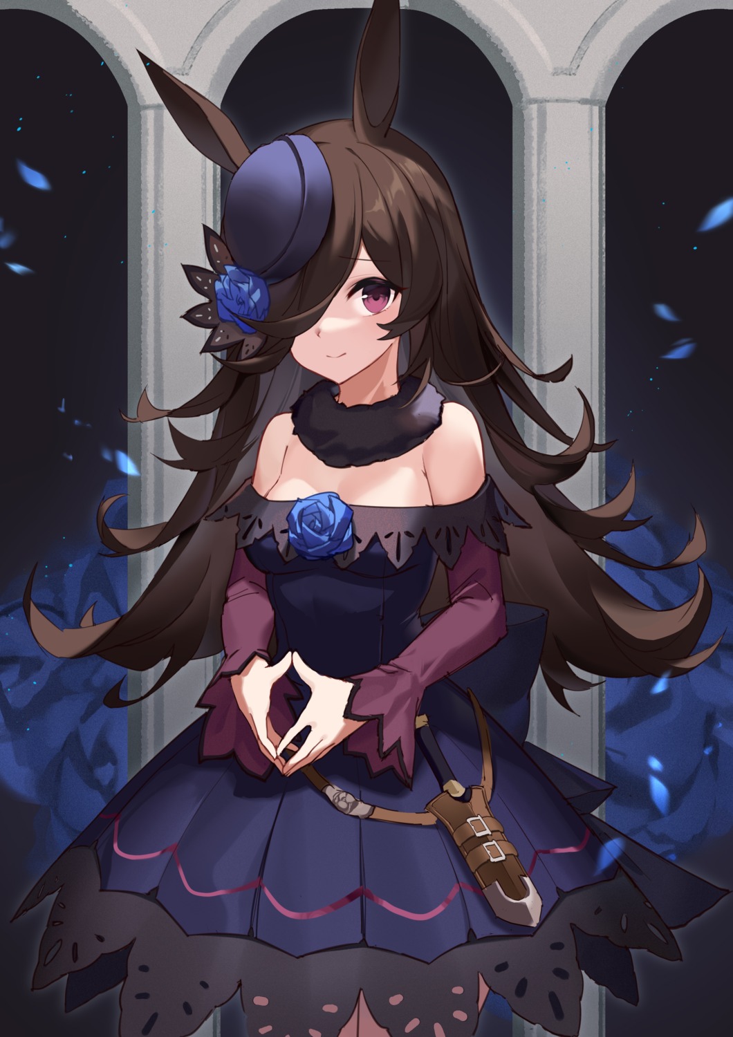 animal_ears, cleavage, dress, duan_zhu, no_bra, rice_shower_(umamusume), uma_musume_pretty_derby, weapon