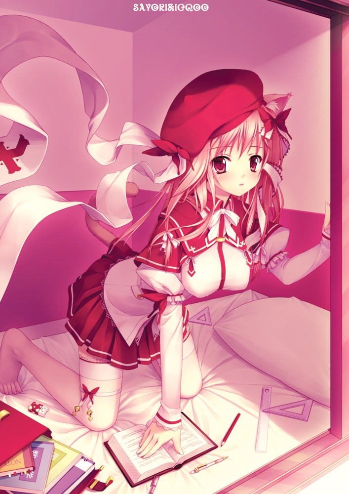 animal_ears, icqoo, nekomimi, sayori, seifuku, tail, thighhighs