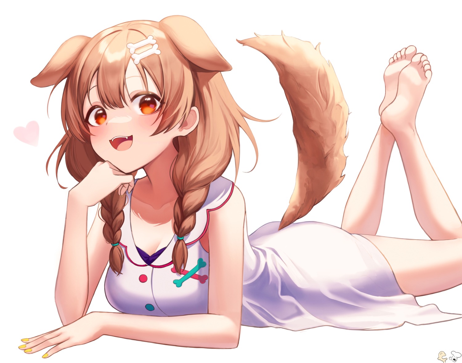 animal_ears, cleavage, dress, feet, hololive, hololive_gamers, inugami_korone, inumimi, oni0417, tail