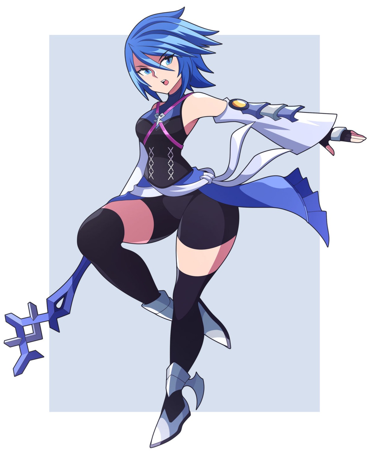 abysswatchers, aqua_(kingdom_hearts), bike_shorts, kingdom_hearts, kingdom_hearts_birth_by_sleep, thighhighs, weapon