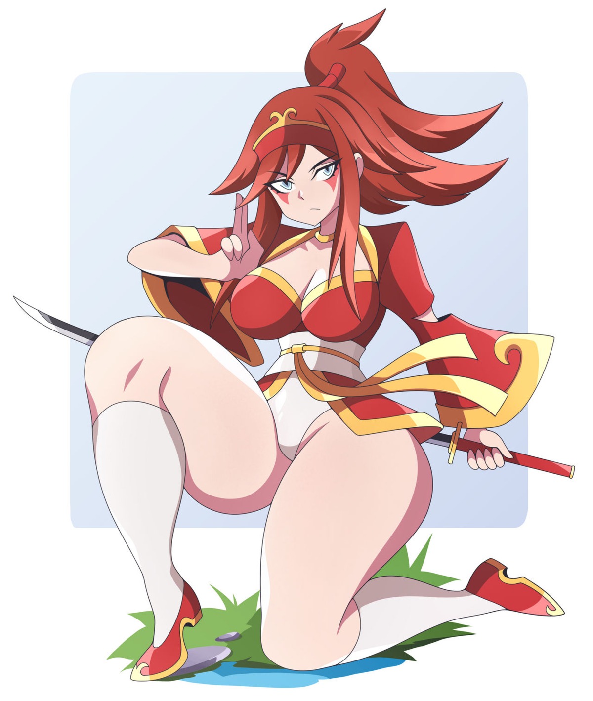 abysswatchers, cleavage, japanese_clothes, pantsu, sword